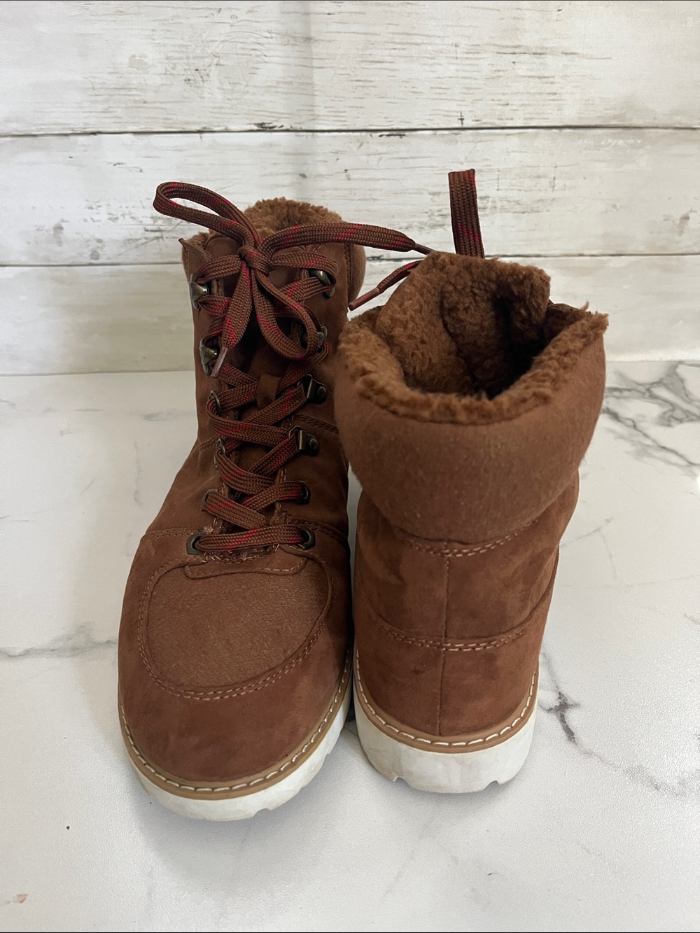 Women’s Brown Faux-Suede Lace-Up Winter Boots